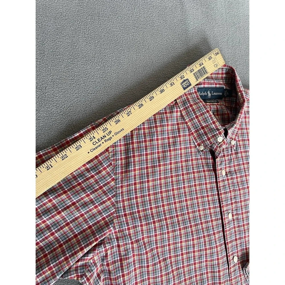 Polo‎ Ralph Lauren Custom Fit Red / Green Plaid Mens Button Down Sz Lrg